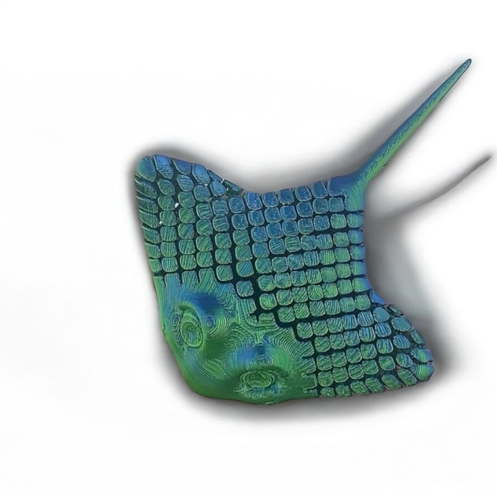 Vibrant Iridescent Aqua Stingray 3D Printed Fidget Sculpture Toy
